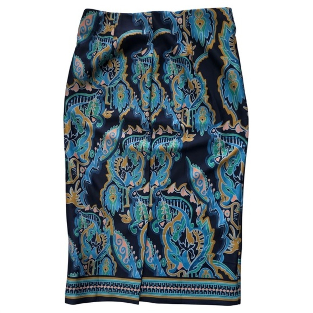 ECI New York Pencil Skirt Small S Blue Paisley Print Skirt Slit Back - Picture 2 of 7